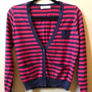 Red and Navy Blue Striped Cardigan